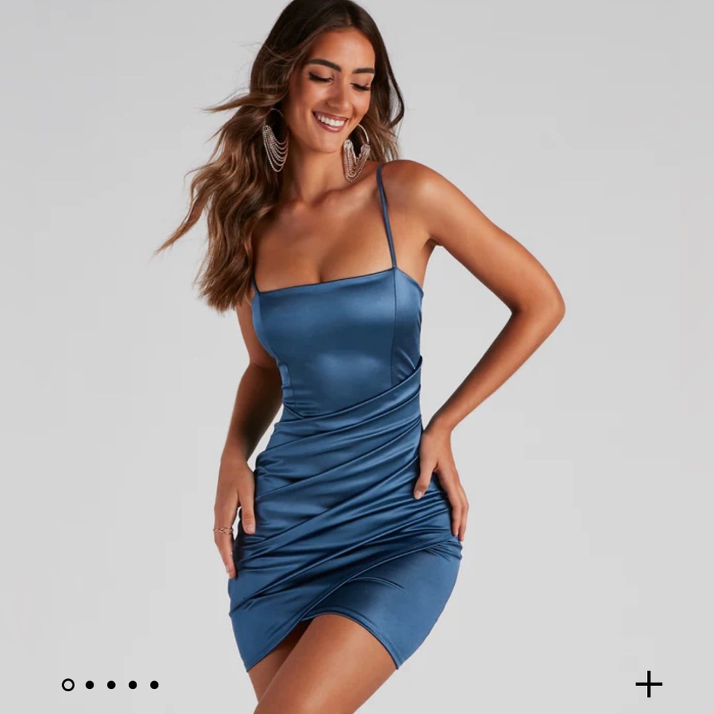 windsor wrapped in stylish satin mini dress denim blue